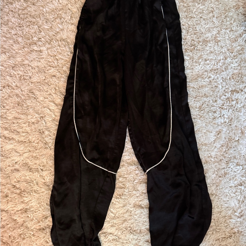 Pretty Garbage- Black Satin Pants with White Piping